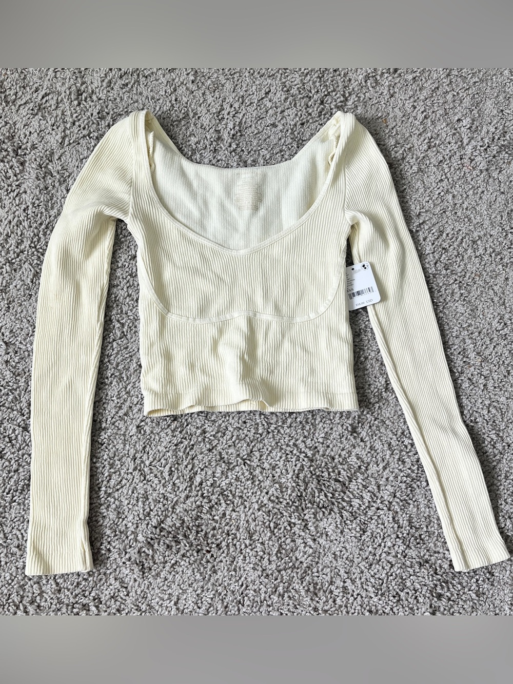 NWT Free People Intimately Ivory Ribbed Long Sleeve Sweetheart Seamless Top XS